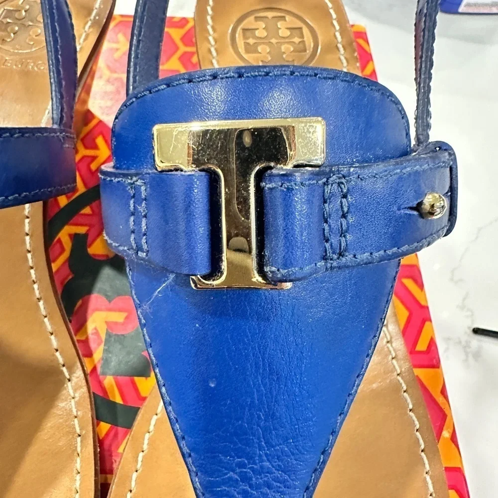 Tory Burch Royal Blue Casey Leather Sandals (Size 8)